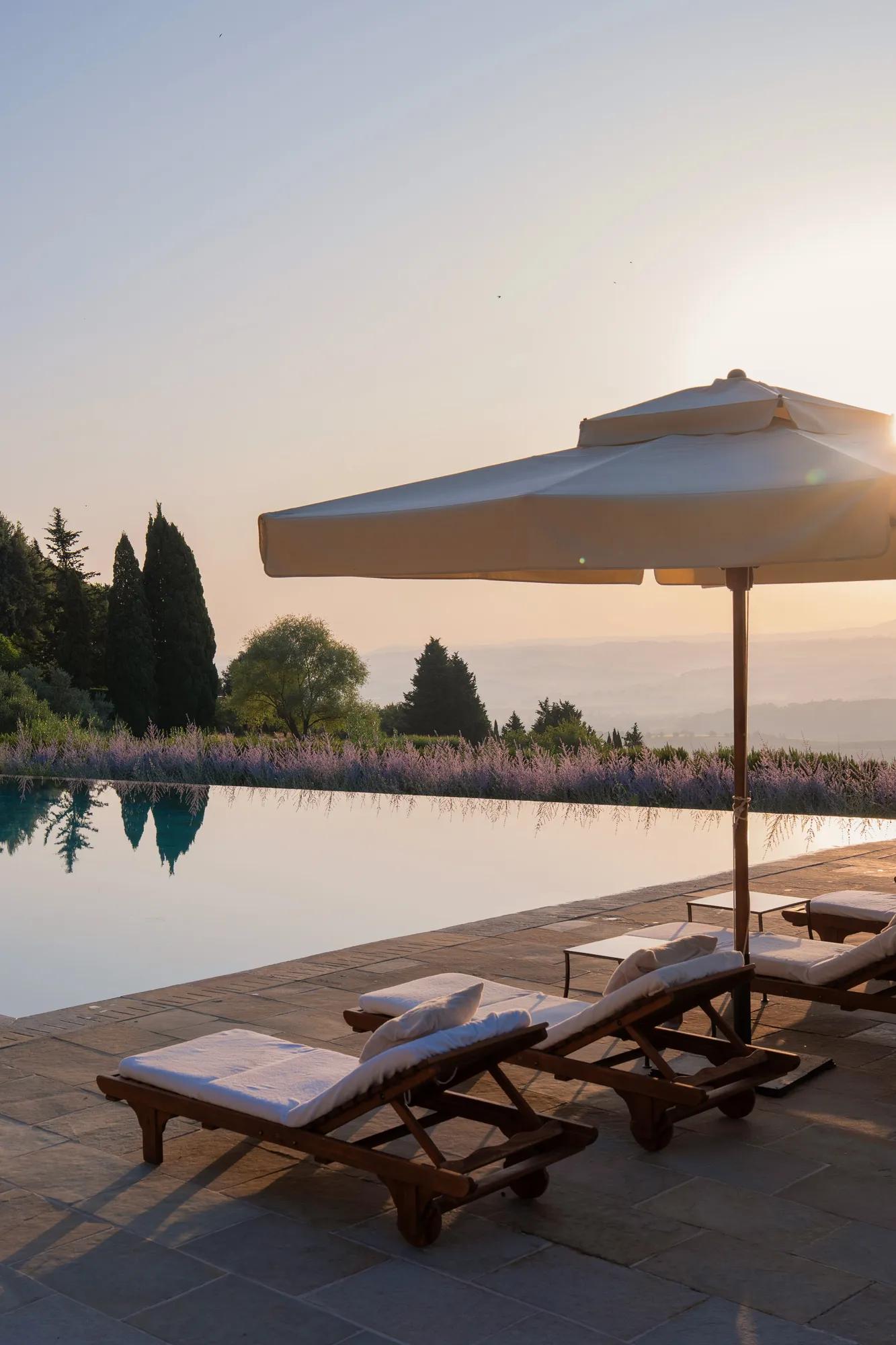Castiglion del Bosco — pool at sunrise